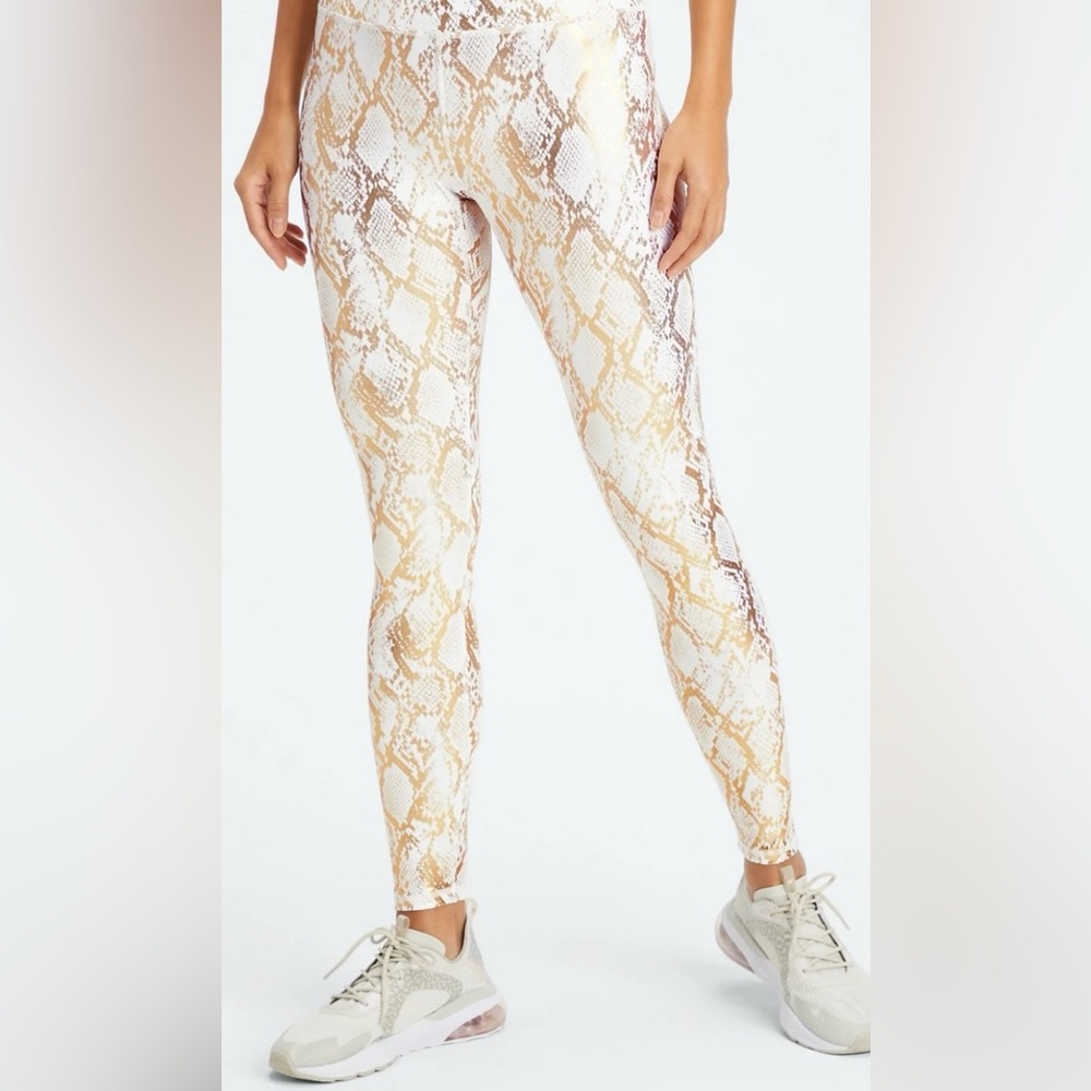 Fabletics Gold and White Snake Print Leggings Large Short